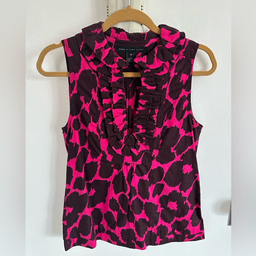 Marc By Marc Jacobs Pink and Brown Ruffle Blouse
